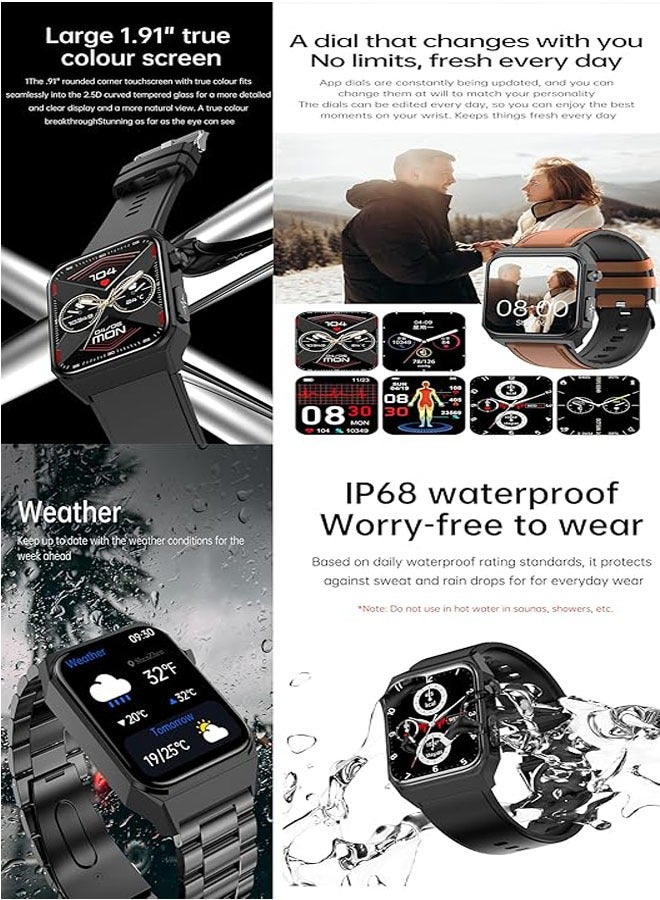 General Blood Pressure Watch, ECG Smart Watch, 1.91 Inch Men's Square Watch with 24/7 Body Temperature, Heart Rate, SpO2, Sleep, 50+ Sports Modes Android iOS Bracelet  - Image 5