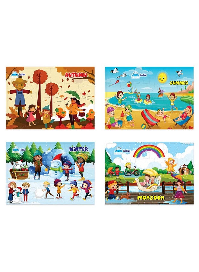 FunBlast Jigsaw Puzzles for Kids, 4 Seasons Jigsaw Puzzle for Kids, Floor Puzzle for Children, Learning and Educational Jigsaw Puzzle Toys, Set of 4-96 Pcs Puzzle (Multicolor, Size 30 X 22 CM) - Image 1