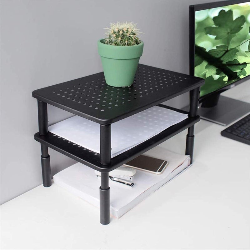 Bracwiser Monitor Stand Riser,3 Level Height Adjustable Desktop monitor stand for Computer, Laptop, Printer, Notebook with Vented Metal Platform 370X235MM 2 Packs,Black - Image 3