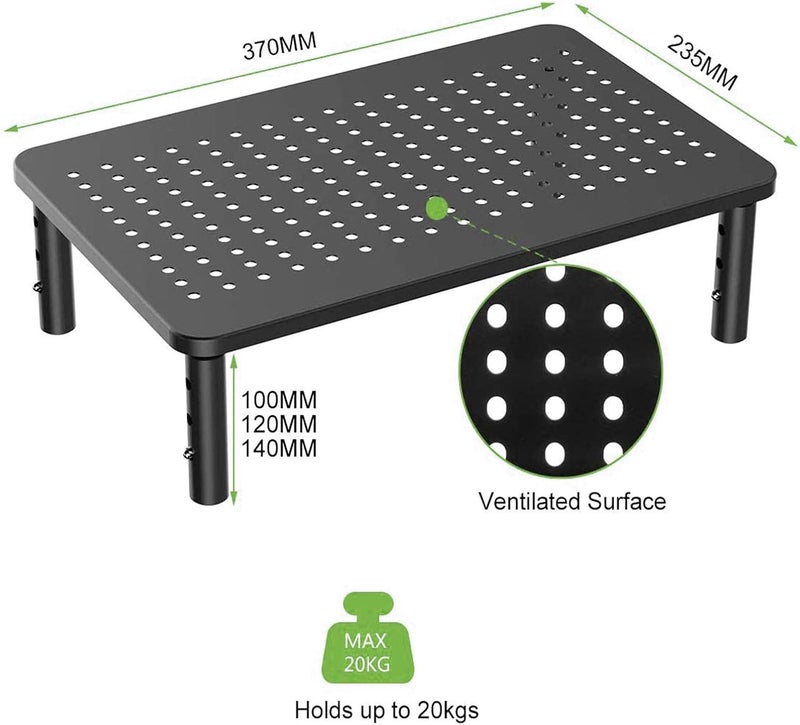 Bracwiser Monitor Stand Riser,3 Level Height Adjustable Desktop monitor stand for Computer, Laptop, Printer, Notebook with Vented Metal Platform 370X235MM 2 Packs,Black - Image 4