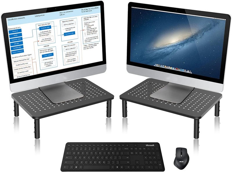 Bracwiser Monitor Stand Riser,3 Level Height Adjustable Desktop monitor stand for Computer, Laptop, Printer, Notebook with Vented Metal Platform 370X235MM 2 Packs,Black - Image 1