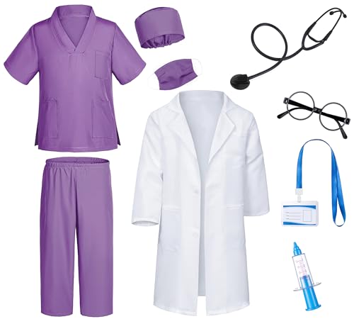 TOGROP Doctor Costume for Kids Scrubs Pants with Accessories Set Children Party Cosplay Purple 4T5T - Image 5