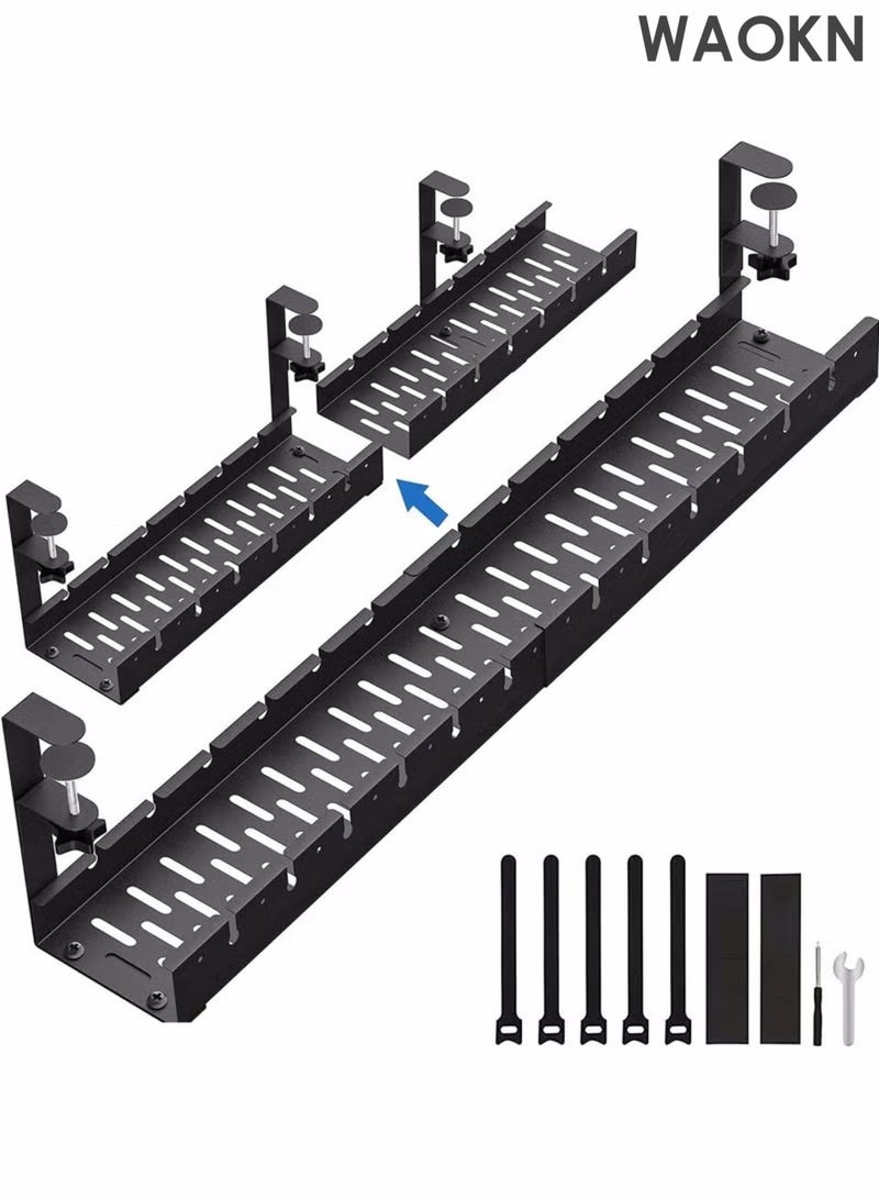 WAOKN Cable Management Tray Under Desk, 43-74cm Retractable Cable Manager, Tangle-Free Cable Organizer, No Drilling Required, Sturdy Metal Cable Tray Basket, Suitable for Home, Office, Kitchen and Other Places. Gray - Image 1