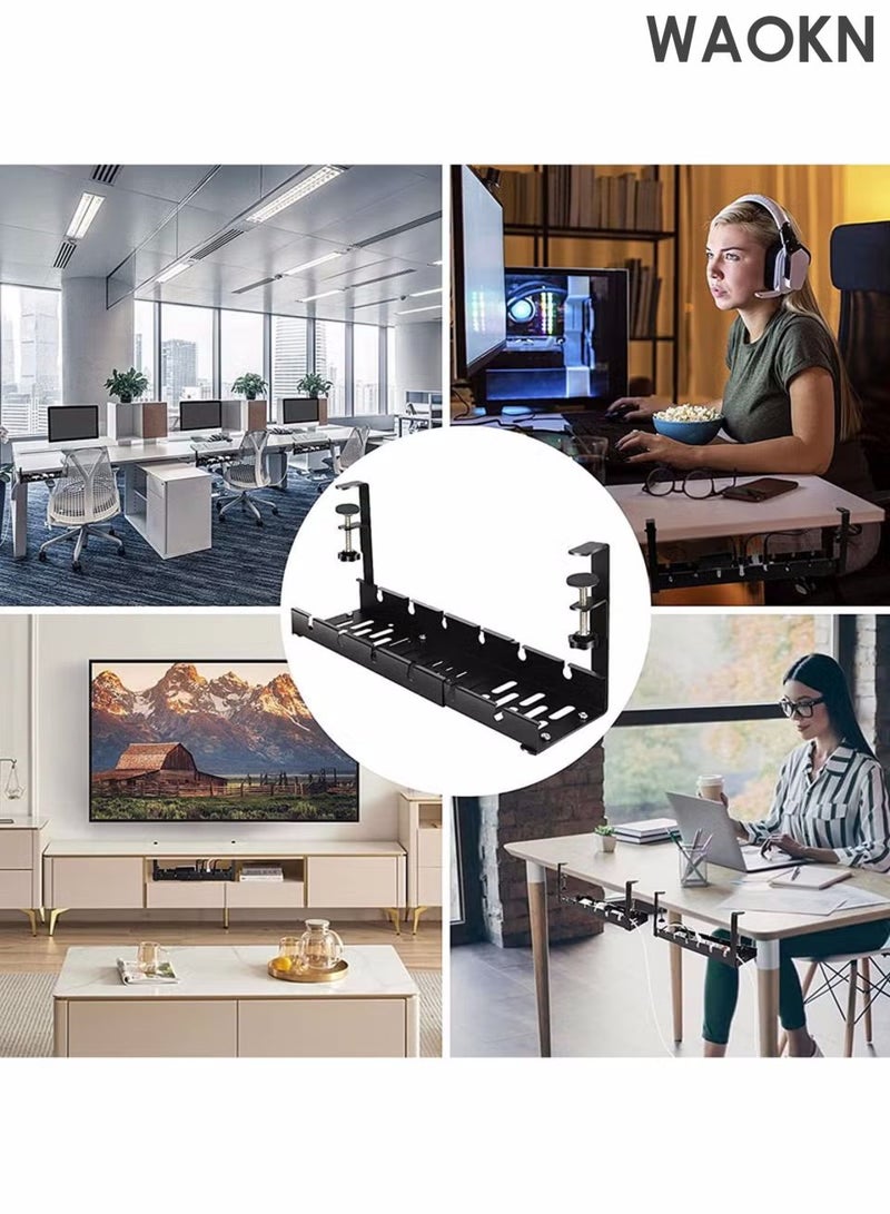 WAOKN Cable Management Tray Under Desk, 43-74cm Retractable Cable Manager, Tangle-Free Cable Organizer, No Drilling Required, Sturdy Metal Cable Tray Basket, Suitable for Home, Office, Kitchen and Other Places. Gray - Image 4