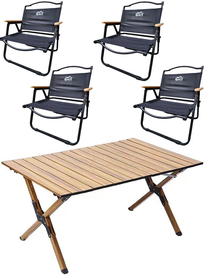 NKX - Portable Folding Table with 4 Chairs Set Wooden table Outdoor and Indoor Picnic Camping set - Image 1