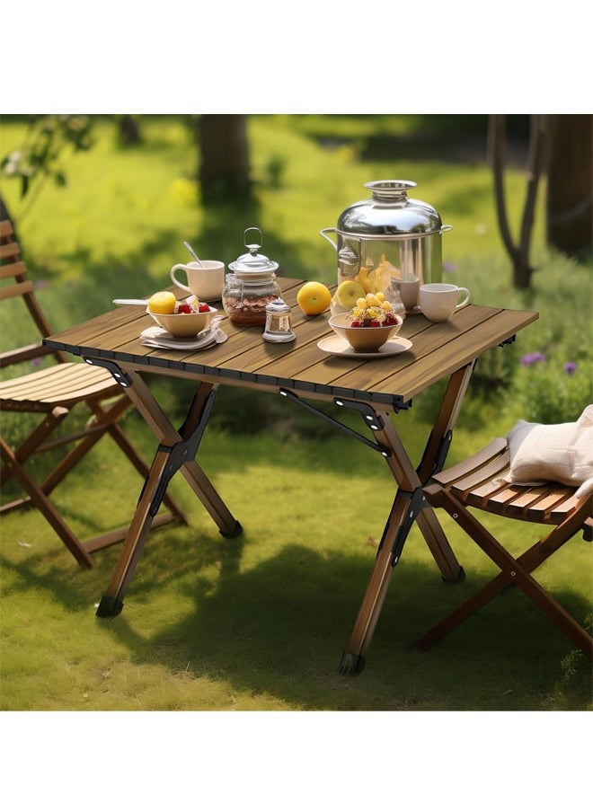 NKX - Portable Folding Table with 4 Chairs Set Wooden table Outdoor and Indoor Picnic Camping set - Image 1