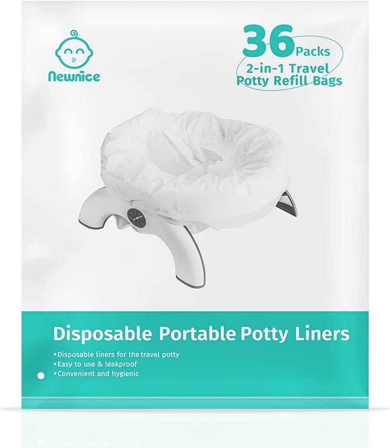 Newnice 36 Counts Disposable Potty Bags Portable Travel Potty Bags with Absorbent Pads Potty Liners Compatible with OXO Tot 2in1 Go Potty Potty Training Liners Fit Most Potty Chairs - Image 1
