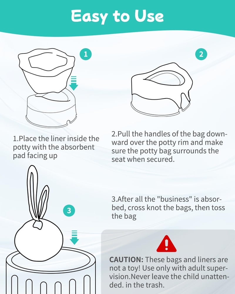 Newnice 36 Counts Disposable Potty Bags Portable Travel Potty Bags with Absorbent Pads Potty Liners Compatible with OXO Tot 2in1 Go Potty Potty Training Liners Fit Most Potty Chairs - Image 5