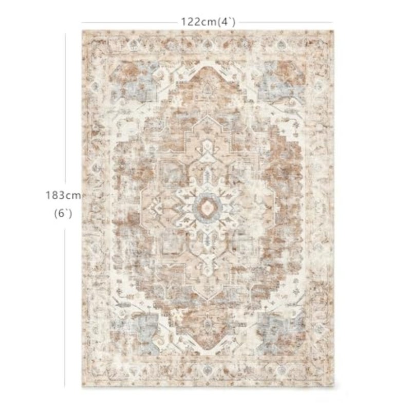 Area Rugs, 122 * 182cm Stain Resistant Washable Rug, Non-Slip Backing Boho Vintage Rugs, Carpet for Living Room Bed Room Dining Room Vintage Orange 4' x 6' - Image 2