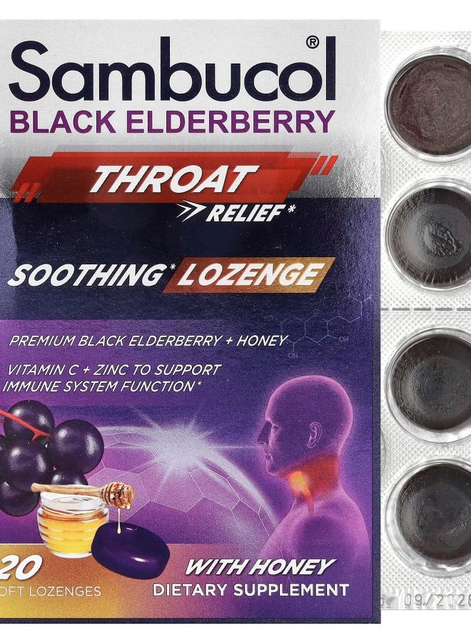 Black Elderberry Throat Relief Soothing Lozenge With Honey 20 Soft Lozenges