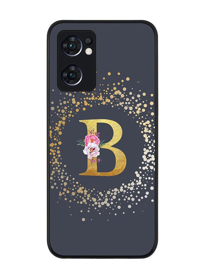 Stylizedd Rugged Black edge case for Oppo Reno7 5G  Slim fit Soft Case Flexible Rubber Edges Anti Drop TPU Gel Thin Cover - Custom Monogram Initial Letter Floral Pattern Alphabet - B (Grey ) - Image 1