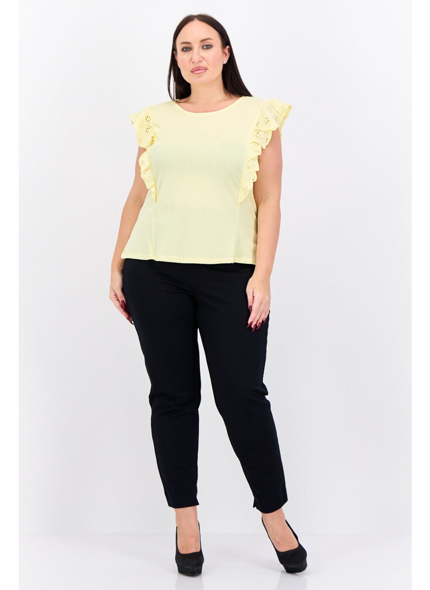 NAUTICA Women Round Neck Ruffle Sleeves Embroidered Blouse, Yellow  - Image 4