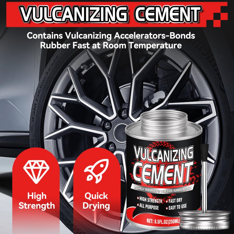 Vigorder Chemical Vulcanizing Cement â€“ Fast Dry Rubber Cement, All Purpose Tire Repair Glue, Tire Patch Kit with Brush â€“ 8.5 FL.Oz for Car, Motorcycle, Bike (Rubber) - Image 3