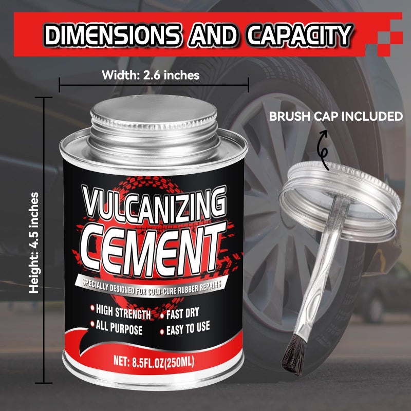 Vigorder Chemical Vulcanizing Cement â€“ Fast Dry Rubber Cement, All Purpose Tire Repair Glue, Tire Patch Kit with Brush â€“ 8.5 FL.Oz for Car, Motorcycle, Bike (Rubber) - Image 5