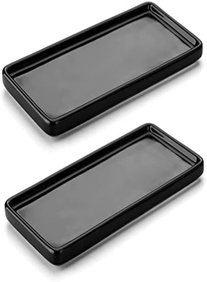 AKDC Nucookery 6" Small Rectangle Bathroom Vanity Trays,Ceramic Kitchen Soap Trays,Decorative Bathtub Organizers,Black Set Of 2 - Image 1