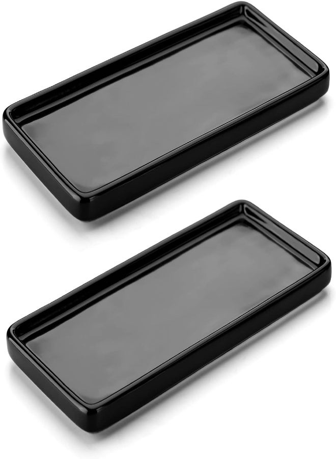 AKDC Nucookery 6" Small Rectangle Bathroom Vanity Trays,Ceramic Kitchen Soap Trays,Decorative Bathtub Organizers,Black Set Of 2 - Image 5