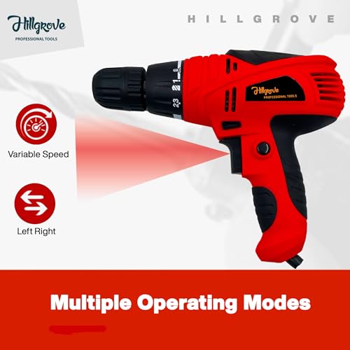 Hillgrove HGCM1188M2 400W Screwdriver Electric Power Drill Machine with 9Pcs Drill Bits Set, 10 Pcs Screws and 10 Pcs Gitti for Making Holes in Metal/Wood/Concrete with Reverse Rotation Pistol Grip - Image 5