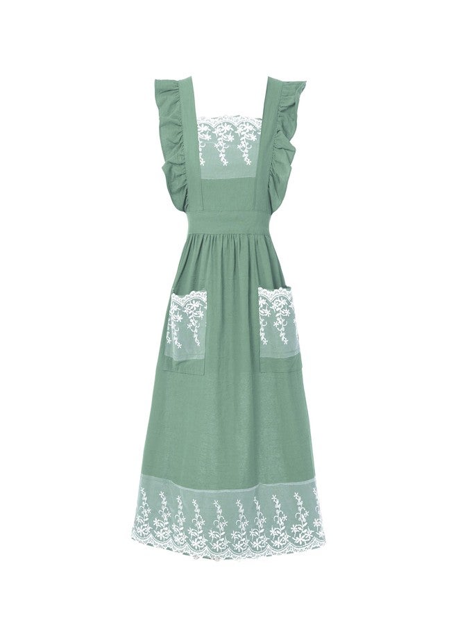 Aoomzoon Vintage Aprons for Women with Pockets Cute Lace Ruffle Adjustable Apron for Cooking Kitchen Baking Gardening, Light Green, M - Image 1