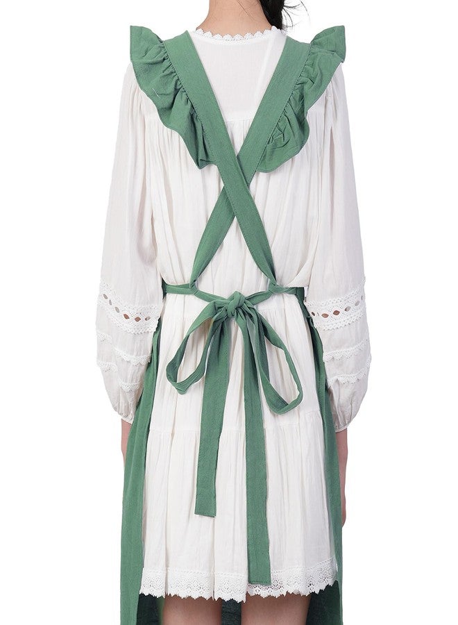Aoomzoon Vintage Aprons for Women with Pockets Cute Lace Ruffle Adjustable Apron for Cooking Kitchen Baking Gardening, Light Green, M - Image 5