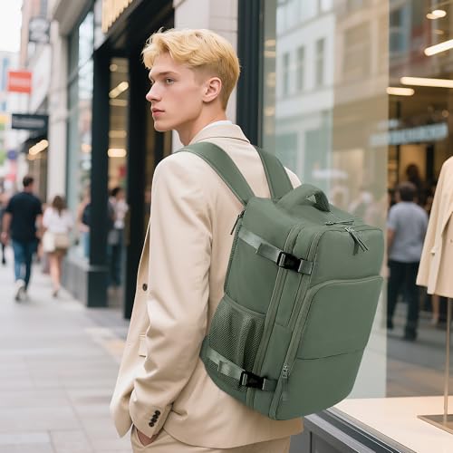 Sinaliy Travel Backpack, Carry on Flight Approved Backpack with Multi-Pockets, TSA Waterproof 17.3inch Laptop Backpack, Personal Item Travel Bag for Men Women, Army Green - Image 2