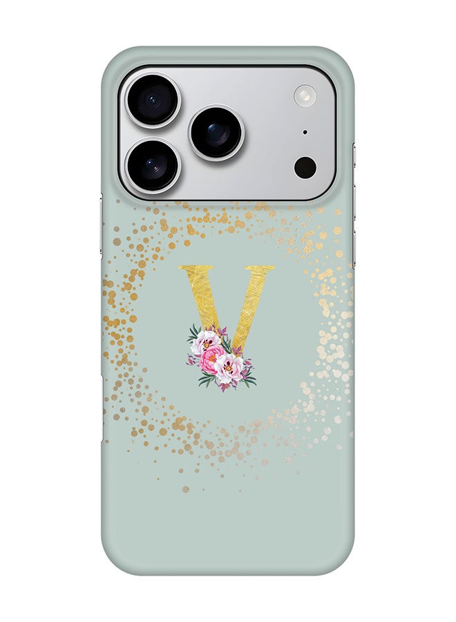 Stylizedd For iPhone 17 Pro,Case, [Compatible with MagSafe] Magnetic cover Slim fit Protection Matte, - Custom Monogram Floral - V  (Light Grey )
