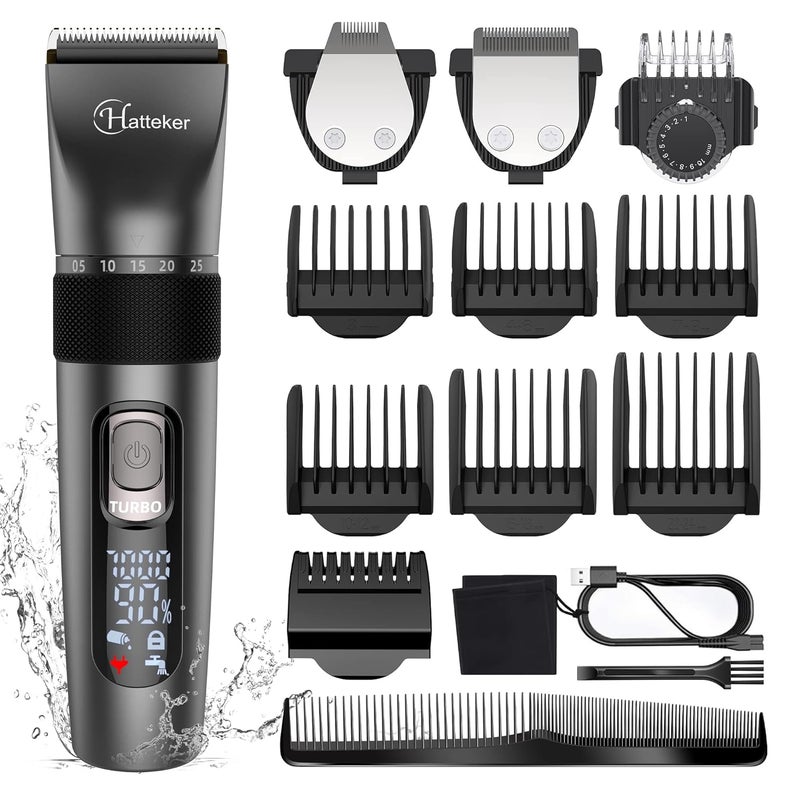 Hatteker Hair Clippers for Men Cordless Hair Cutting Kit Waterproof Beard Trimmer Adjustable Speeds 15Pieces Hair Trimmer USB Rechargeable Battery Powered - Image 1