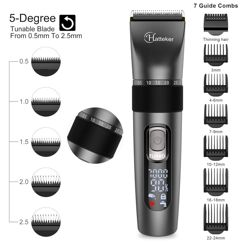 Hatteker Hair Clippers for Men Cordless Hair Cutting Kit Waterproof Beard Trimmer Adjustable Speeds 15Pieces Hair Trimmer USB Rechargeable Battery Powered - Image 3