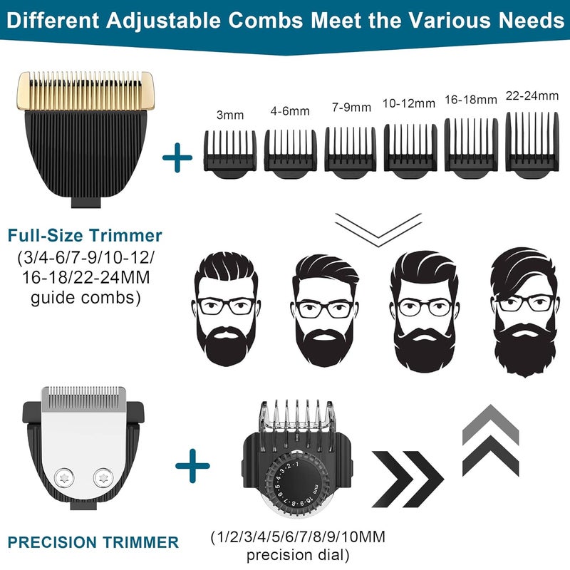 Hatteker Hair Clippers for Men Cordless Hair Cutting Kit Waterproof Beard Trimmer Adjustable Speeds 15Pieces Hair Trimmer USB Rechargeable Battery Powered - Image 4