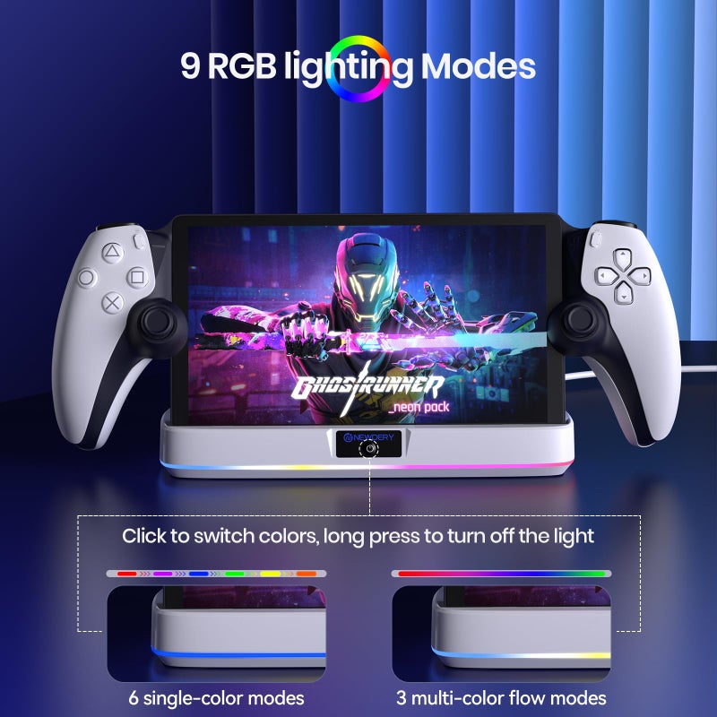 NEWDERY Charger Dock for PS Portal, Portable Charging Station with RGB Light and Type-C Cable, Case-Friendly Magnetic Connector Charging Stand for PlayStation Portal Remote Player - Image 4