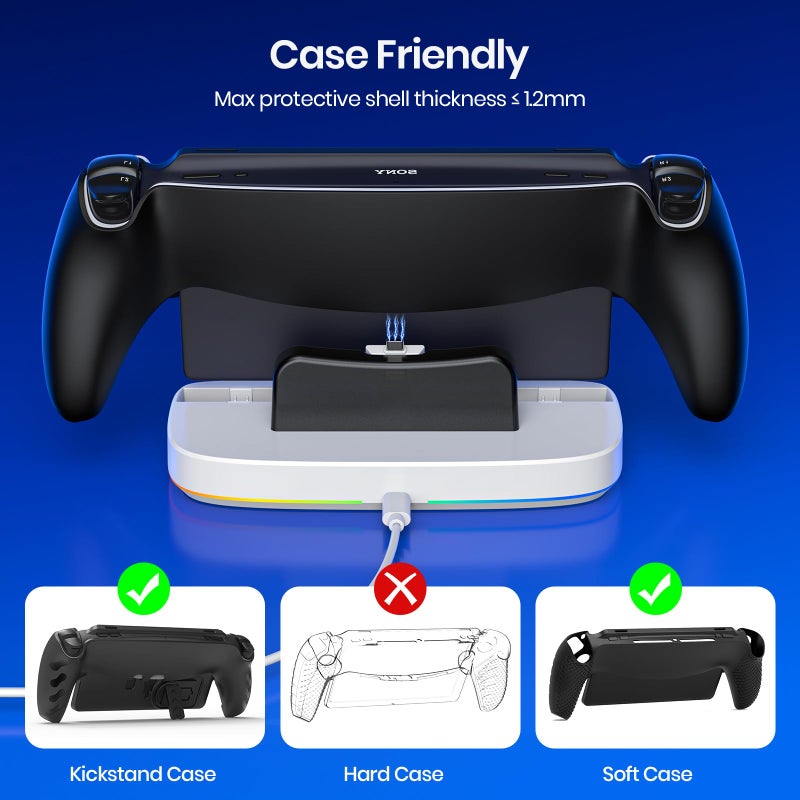 NEWDERY Charger Dock for PS Portal, Portable Charging Station with RGB Light and Type-C Cable, Case-Friendly Magnetic Connector Charging Stand for PlayStation Portal Remote Player - Image 5