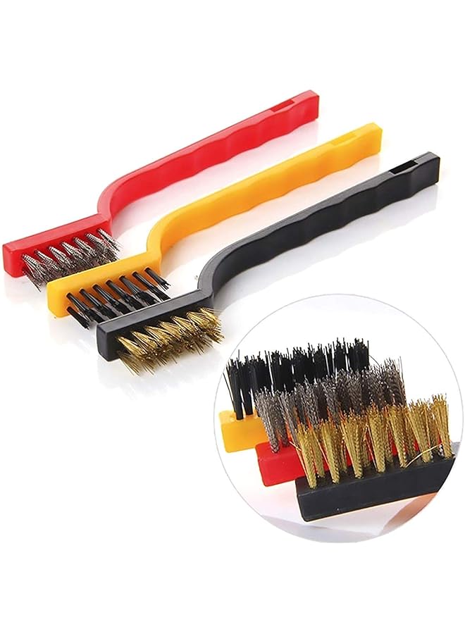 promass Set of 3 Pc Mini Wire Brush Cleaning Tool Kit Brass, Nylon, Stainless Steel Bristles, Gas Cleaning Brushes Iron Nylon Copper Wire for Car Kitchen Gas Stove Cleaning Tool