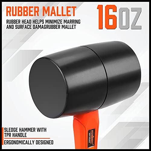 HORUSDY 16 Oz Rubber Mallet Hammer, Fiberglass Rubber Mallet Handle - Image 4