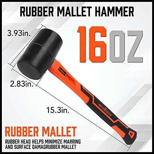 HORUSDY 16 Oz Rubber Mallet Hammer, Fiberglass Rubber Mallet Handle - Image 2