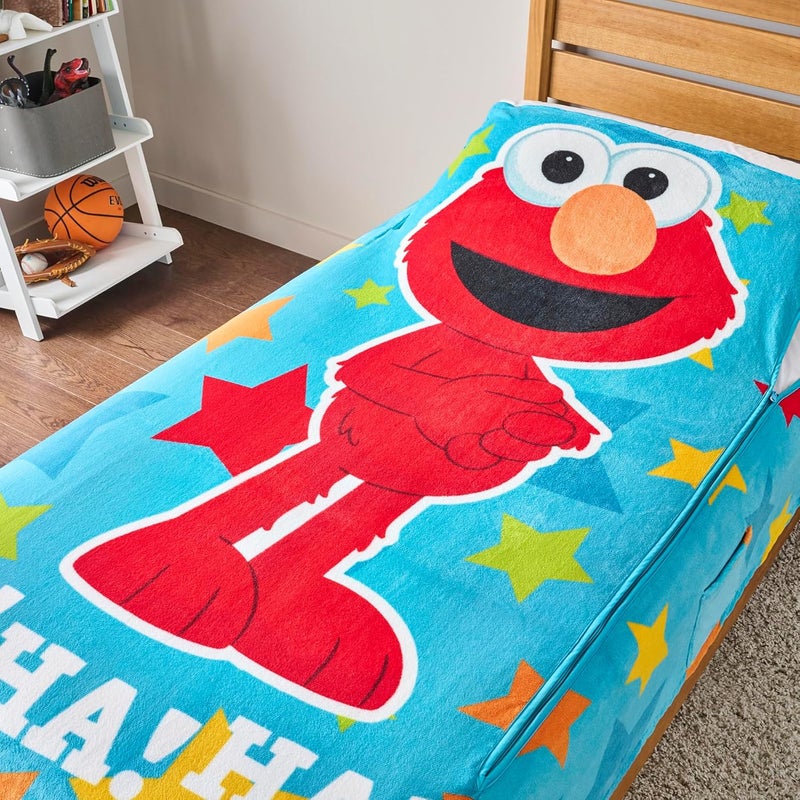 Bleacher Creatures ZippySack Twin Bed Zip-Up Bedding – Super Soft Fleece Fitted Blanket with Side Pocket & Durable Zipper – Easy Bed-Making for Kids (Sesame Street Elmo) - Image 1