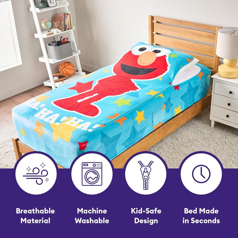 Bleacher Creatures ZippySack Twin Bed Zip-Up Bedding – Super Soft Fleece Fitted Blanket with Side Pocket & Durable Zipper – Easy Bed-Making for Kids (Sesame Street Elmo) - Image 4