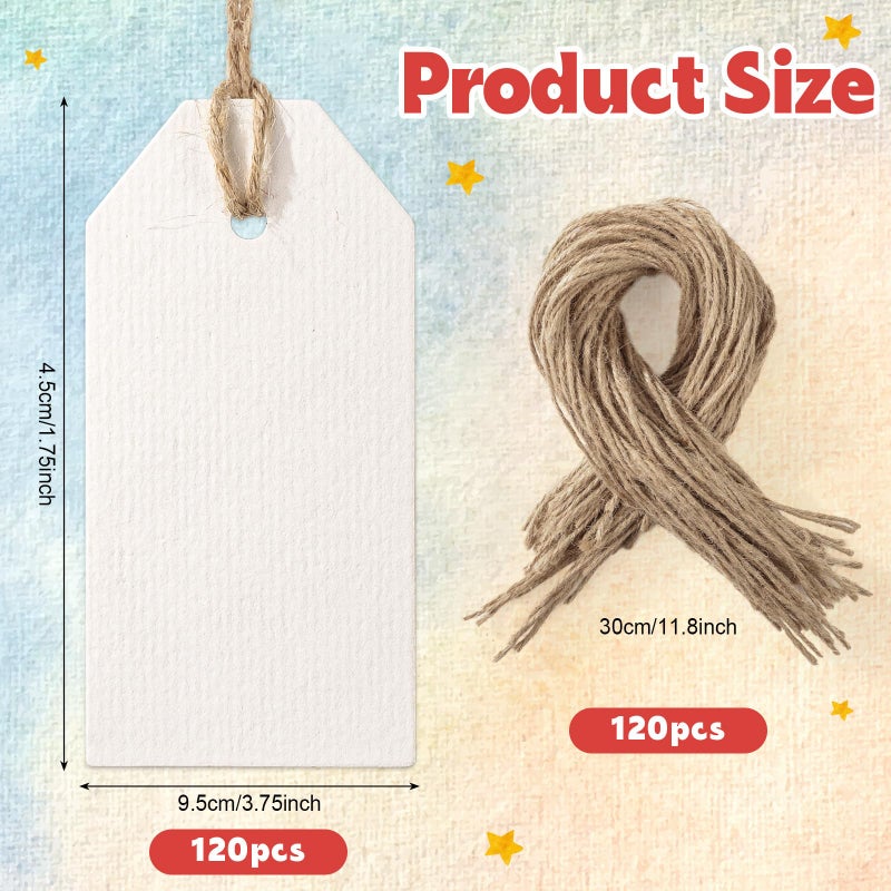 Prudiut 120 Pcs Watercolor Gift Tags with String, Blank Paper Tags, 3.75 x 1.75 in - Image 2
