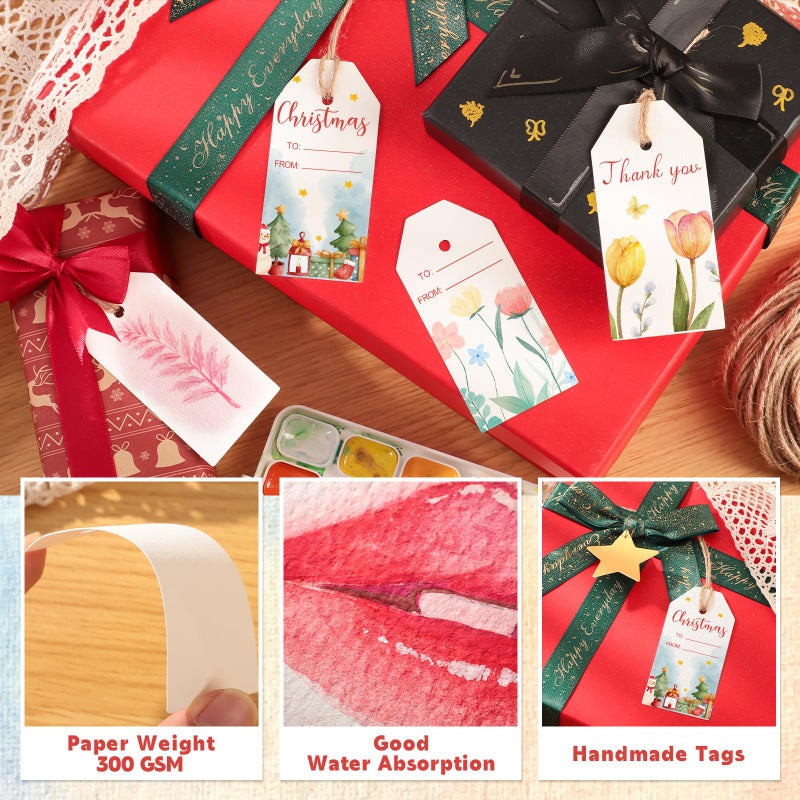 Prudiut 120 Pcs Watercolor Gift Tags with String, Blank Paper Tags, 3.75 x 1.75 in - Image 3
