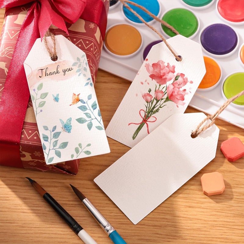 Prudiut 120 Pcs Watercolor Gift Tags with String, Blank Paper Tags, 3.75 x 1.75 in - Image 4