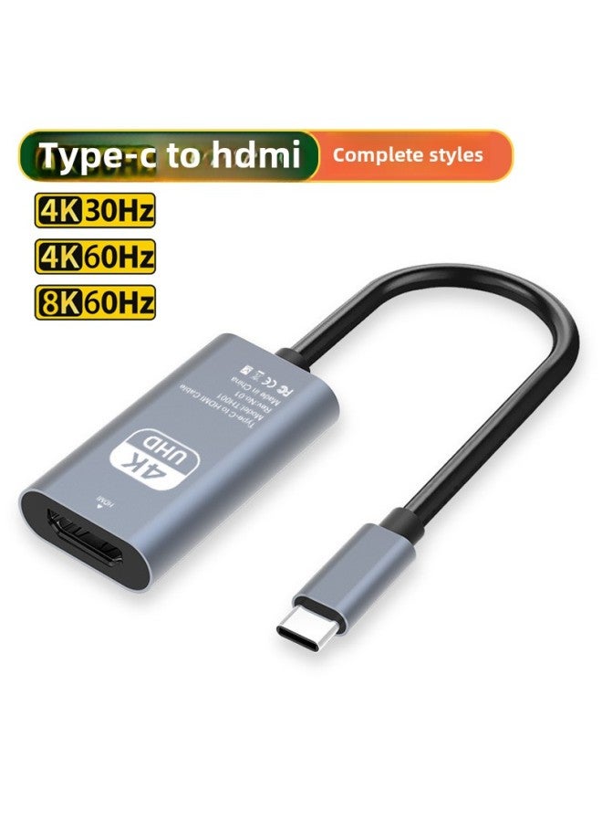 Type-C To HDMI Converter Type-c To HDMI Cable Mobile Phone Computer TV Screen Converter-Color:Type-c To Hdmi (4k30hz) Aluminum Shell Gray Printing Model - Image 2