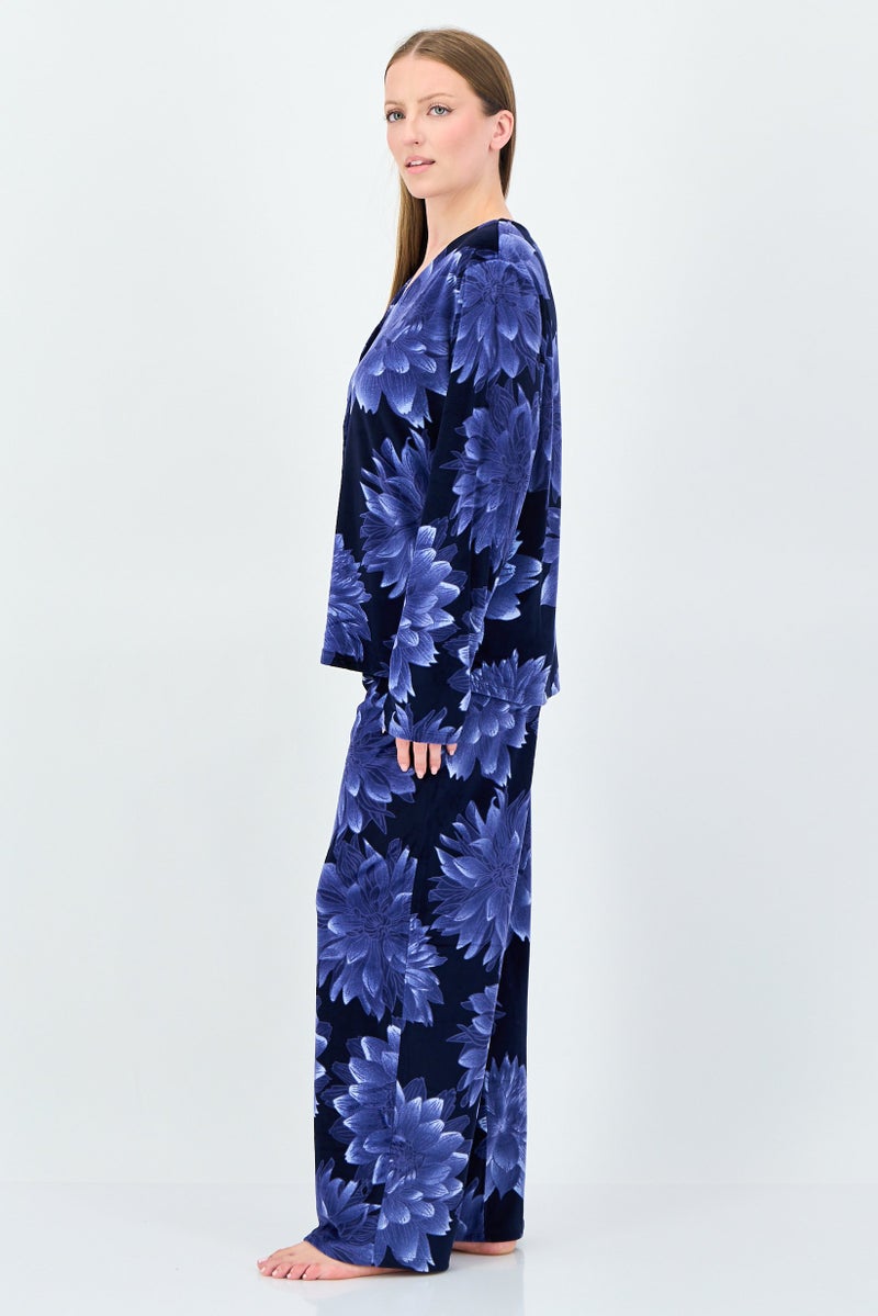 Gloria Vanderbilt Women 2 Pcs Floral Print Long Sleeve Pyjama Set, Multicolor - Image 3