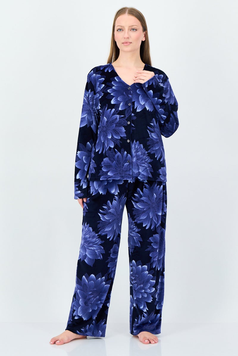 Gloria Vanderbilt Women 2 Pcs Floral Print Long Sleeve Pyjama Set, Multicolor - Image 1