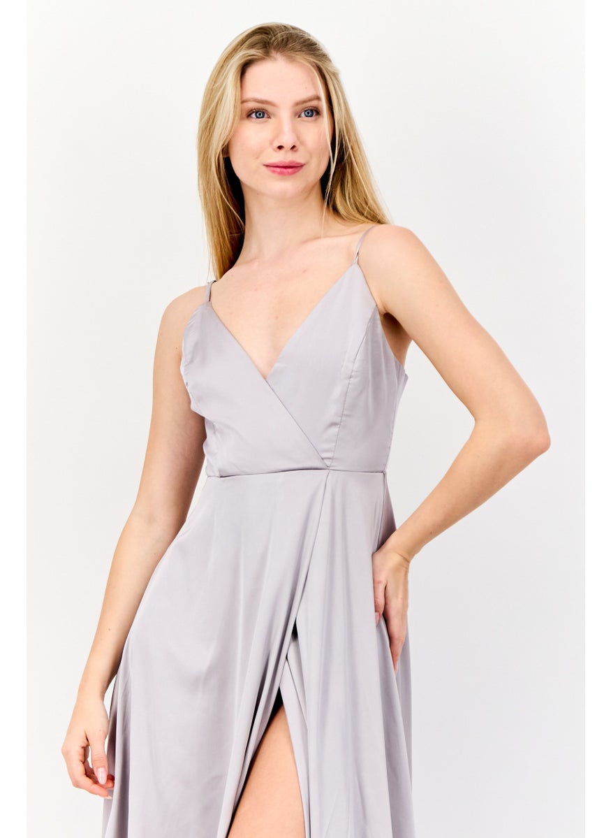 Lulus Women Plain Maxi Dress, Grey  - Image 4