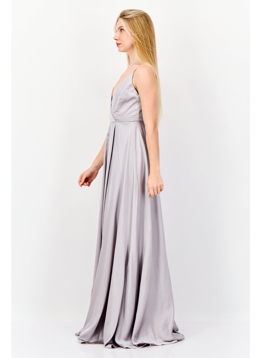 Lulus Women Plain Maxi Dress, Grey  - Image 3