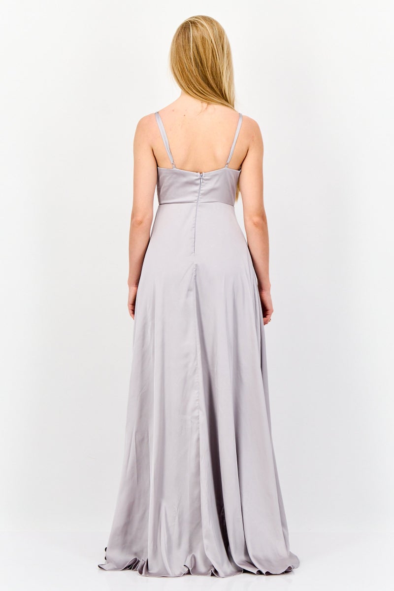 Lulus Women Plain Maxi Dress, Grey - Image 4