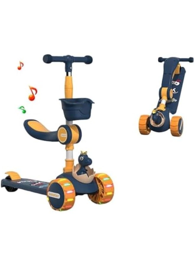 TRASSLE 3-in-1 Kick Scooter, Upgraded Adjustable Height Handlebars and Removable Seat, 3 LED Lighted Wheels and Anti-Slip Deck, for Boys & Girls Aged 3-12, Foldable Kick Scooter forKids. - Image 1