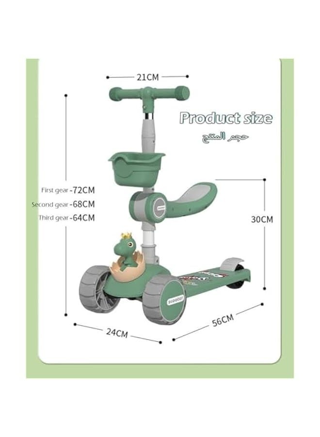 TRASSLE 3-in-1 Kick Scooter, Upgraded Adjustable Height Handlebars and Removable Seat, 3 LED Lighted Wheels and Anti-Slip Deck, for Boys & Girls Aged 3-12, Foldable Kick Scooter forKids. - Image 2