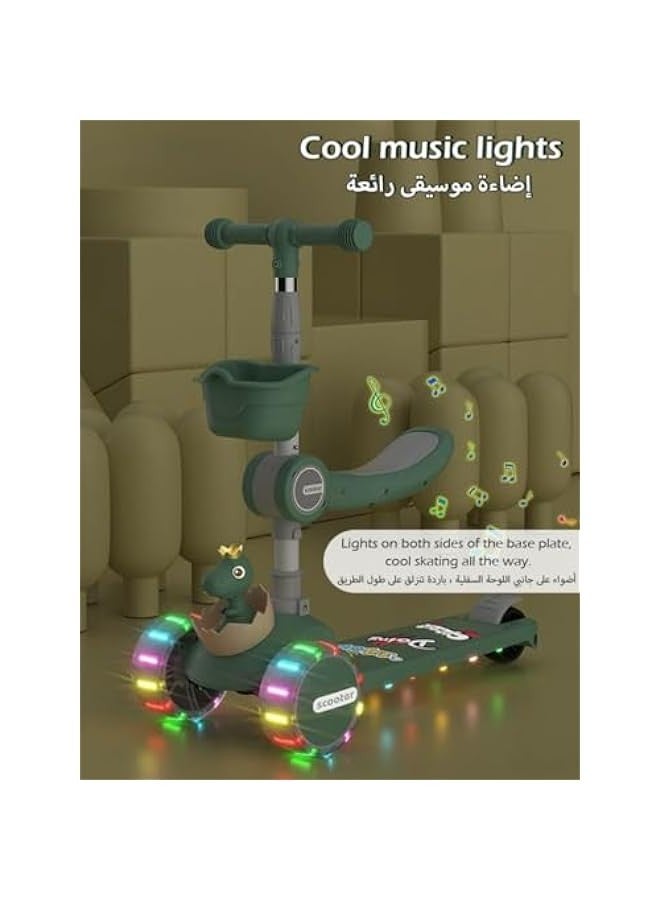 TRASSLE 3-in-1 Kick Scooter, Upgraded Adjustable Height Handlebars and Removable Seat, 3 LED Lighted Wheels and Anti-Slip Deck, for Boys & Girls Aged 3-12, Foldable Kick Scooter forKids. - Image 4