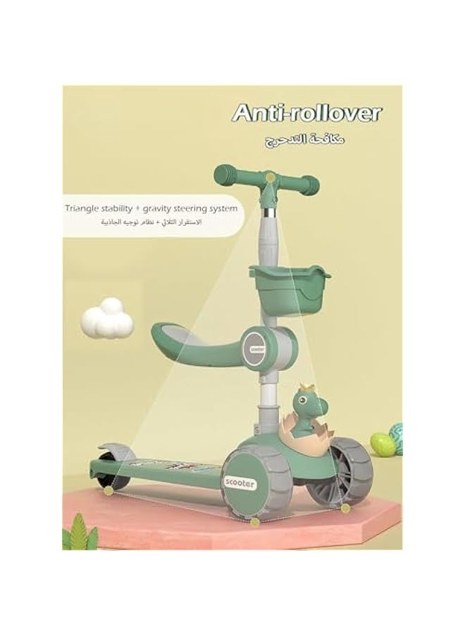 TRASSLE 3-in-1 Kick Scooter, Upgraded Adjustable Height Handlebars and Removable Seat, 3 LED Lighted Wheels and Anti-Slip Deck, for Boys & Girls Aged 3-12, Foldable Kick Scooter forKids. - Image 5