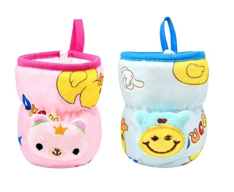 Lappu Soft Plush Stretchable Baby Feeding Bottle Cover Tote Bag Carrier Bag Set of 2 (Wide Neck 125ml/4oz - Multicolor) - Image 1