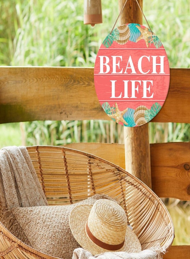 Muktoujaumai Beach House Sign Wall Decor, Summer Beach Hanging Sign Decor Farmhouse Wall Decorations Seashell Wood Sign for Front Door, Patio, Porch, Bathroom, Housewarming Gift for Beach House Home, Beach Life - Image 4